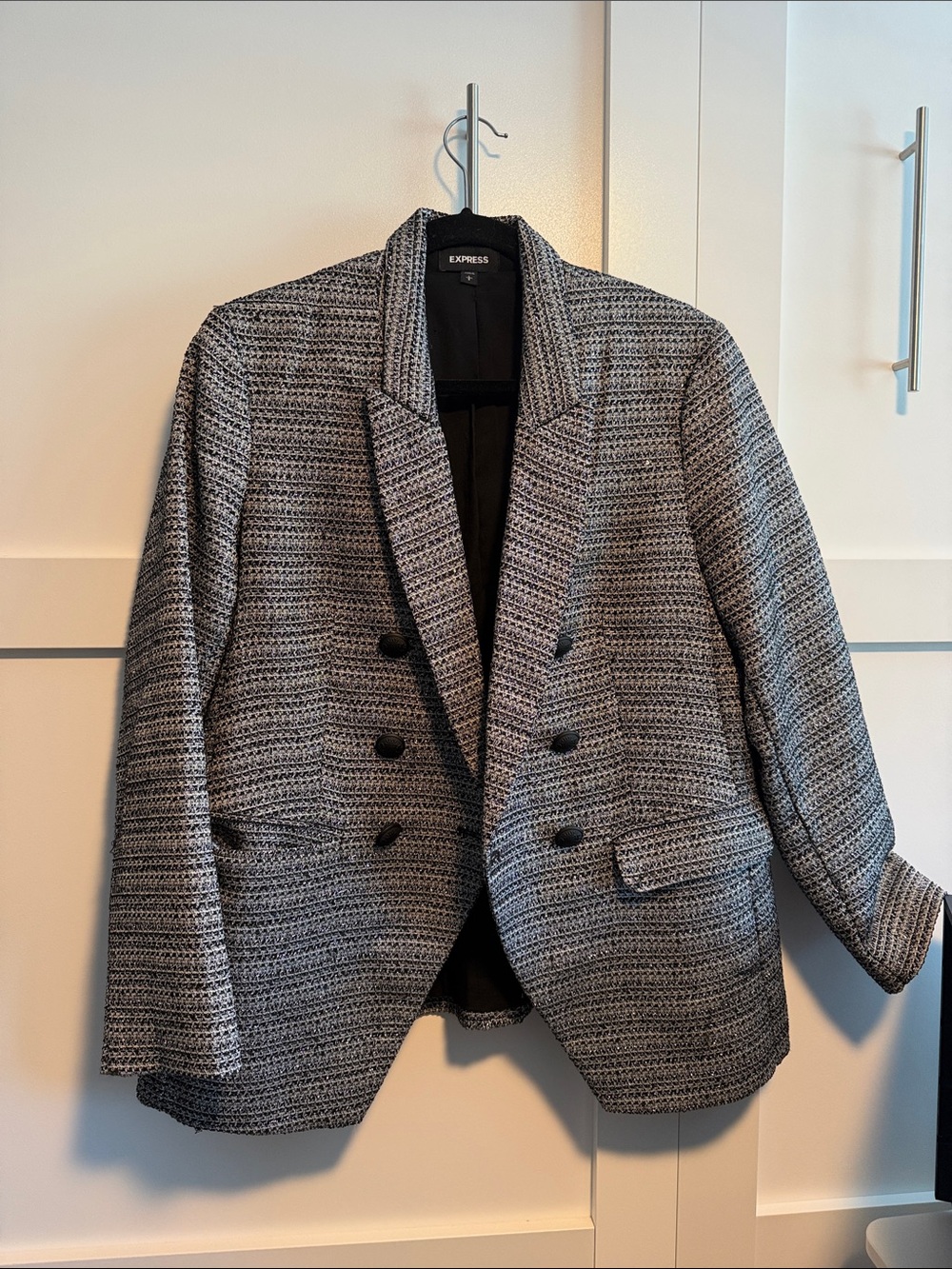 Express Double-Breasted Textured Blazer in Black & White